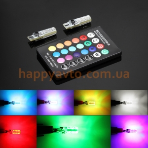 Пара светодиодных ламп T10-6 smd silicone RGB на пульте